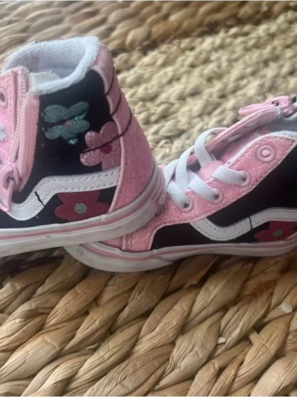 Vans Kids Pink Glitter & Black Low-Top Skate Sneakers